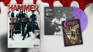 Creeper bundle featuring an issue of Metal Hammer with the band on the cover, plus a purple vinyl record and an art card