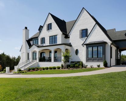 white farmhouse home exterior