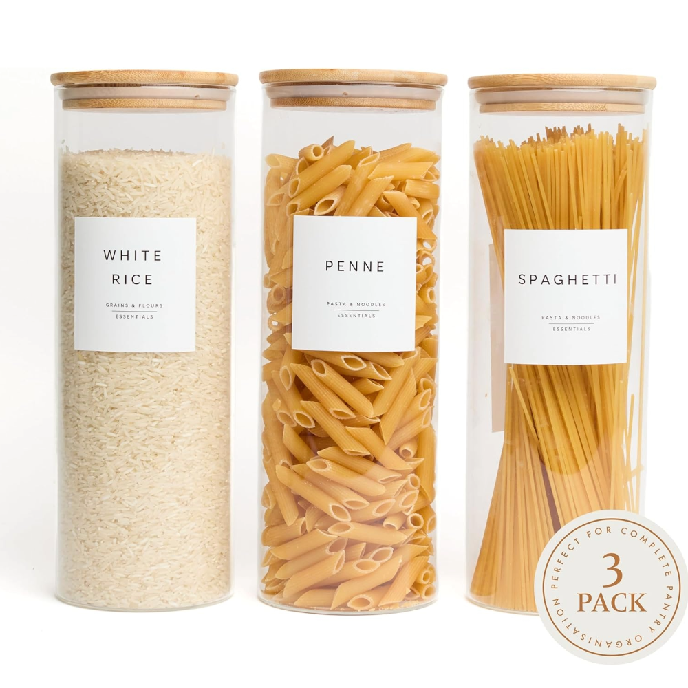 Livabl Set of 3 Large Glass Storage Jars with Lids Airtight