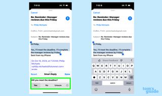 follow-up questions from Apple Intelligence may prompt more info in your smart reply