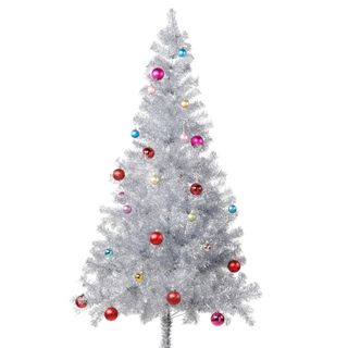 silver tinsel christmas tree