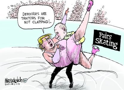 Political cartoon U.S. Trump treason Putin Russia Winter Olympics figure skating