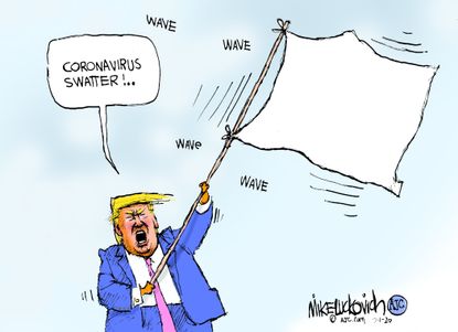 Political Cartoon U.S. Trump coronavirus surrender