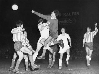 Atletico Madrid in action against Schalke in a European Cup match in 1959.