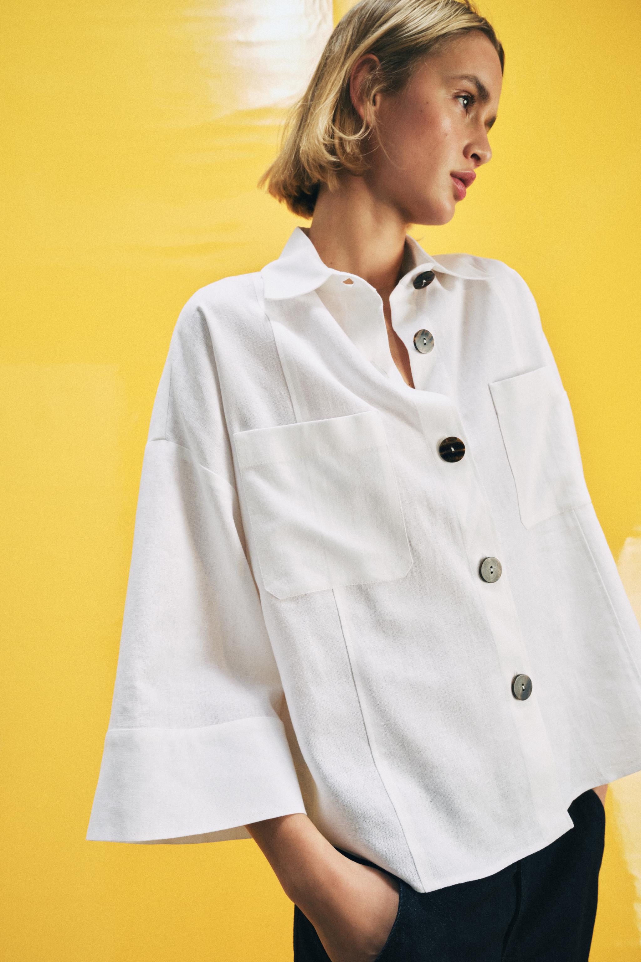 Linen Blend Shirt With Wide Sleeves