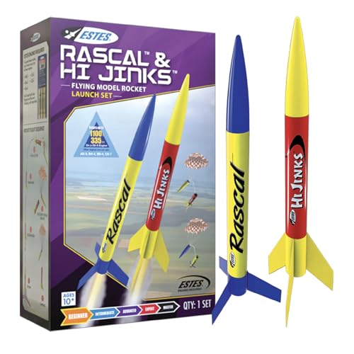 Estes 1499 Rascal and Hijinks Rocket Launch Set, Prebuilt Beginner Flying-Rocket-Model Set for Ages 10+, Includes Launch Pad System
