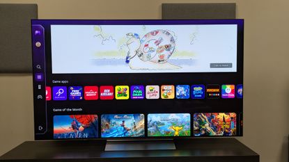The LG C6 OLED TV with its Game Hub menu on screen
