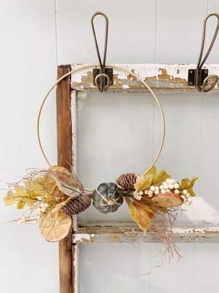 Fall fold hoop wreath with small pumpkins