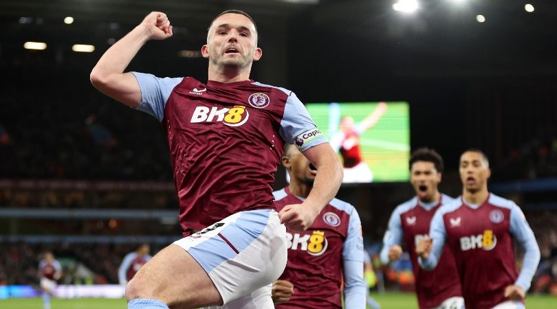 John McGinn celebrates after scoring Aston Villa&#039;s winner against Arsenal in December 2023.