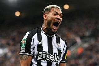 Joelinton celebrates his assist for Newcastle United vs Manchester City in the League Cup