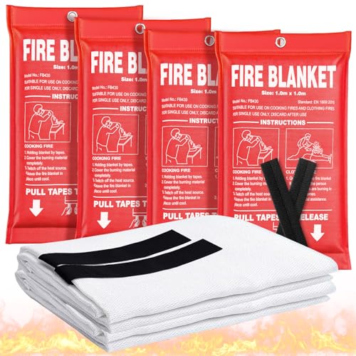 Andyssey Fire Blanket 4 Pack - 40" X 40" Prepared Emergency Fire Blanket for Home and Kitchen, Rv, Grill, Fireplace, Safe &amp;amp; Easy for Young Adults and Elderly Living Alone