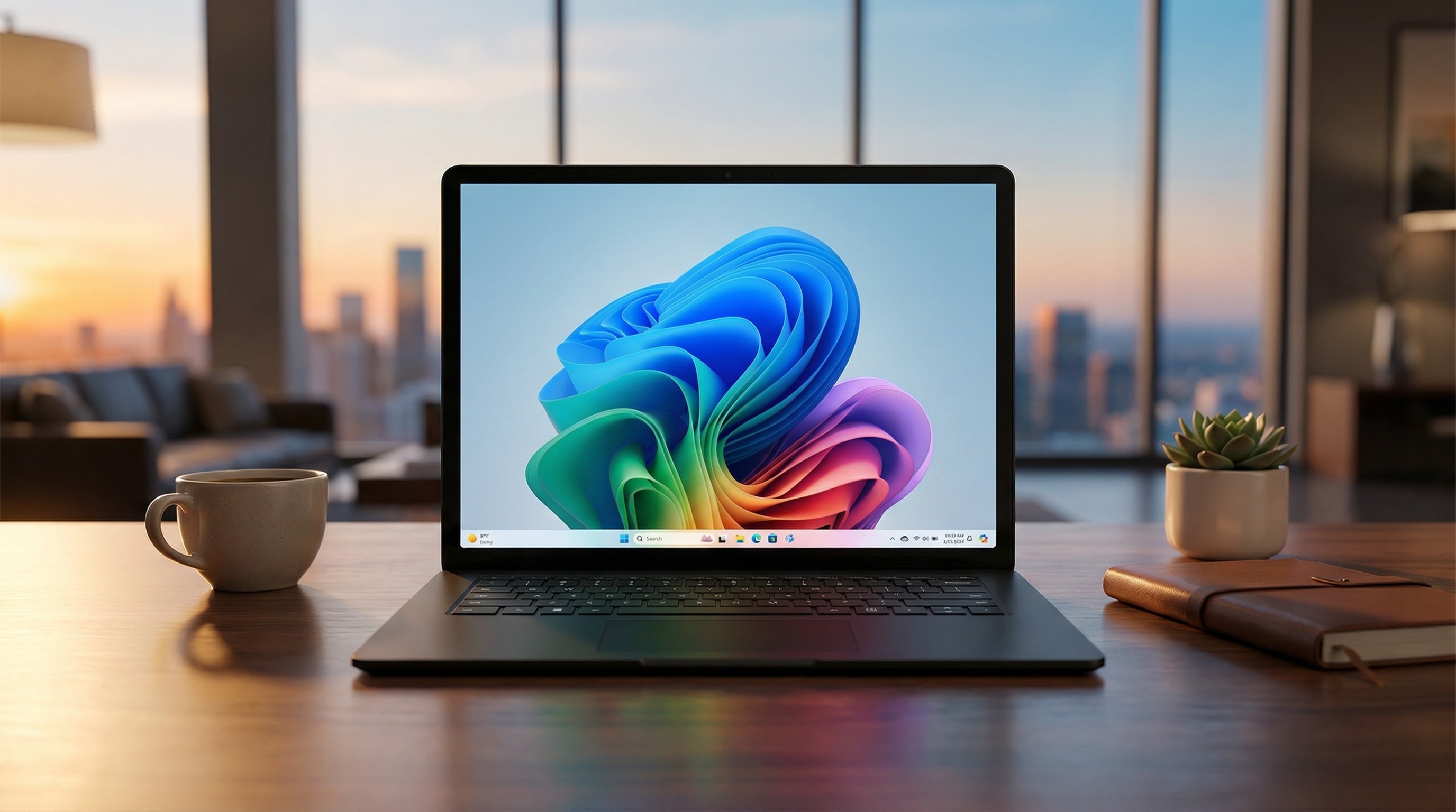 AI-Generated image of a Microsoft Surface laptop on a desk visualized.