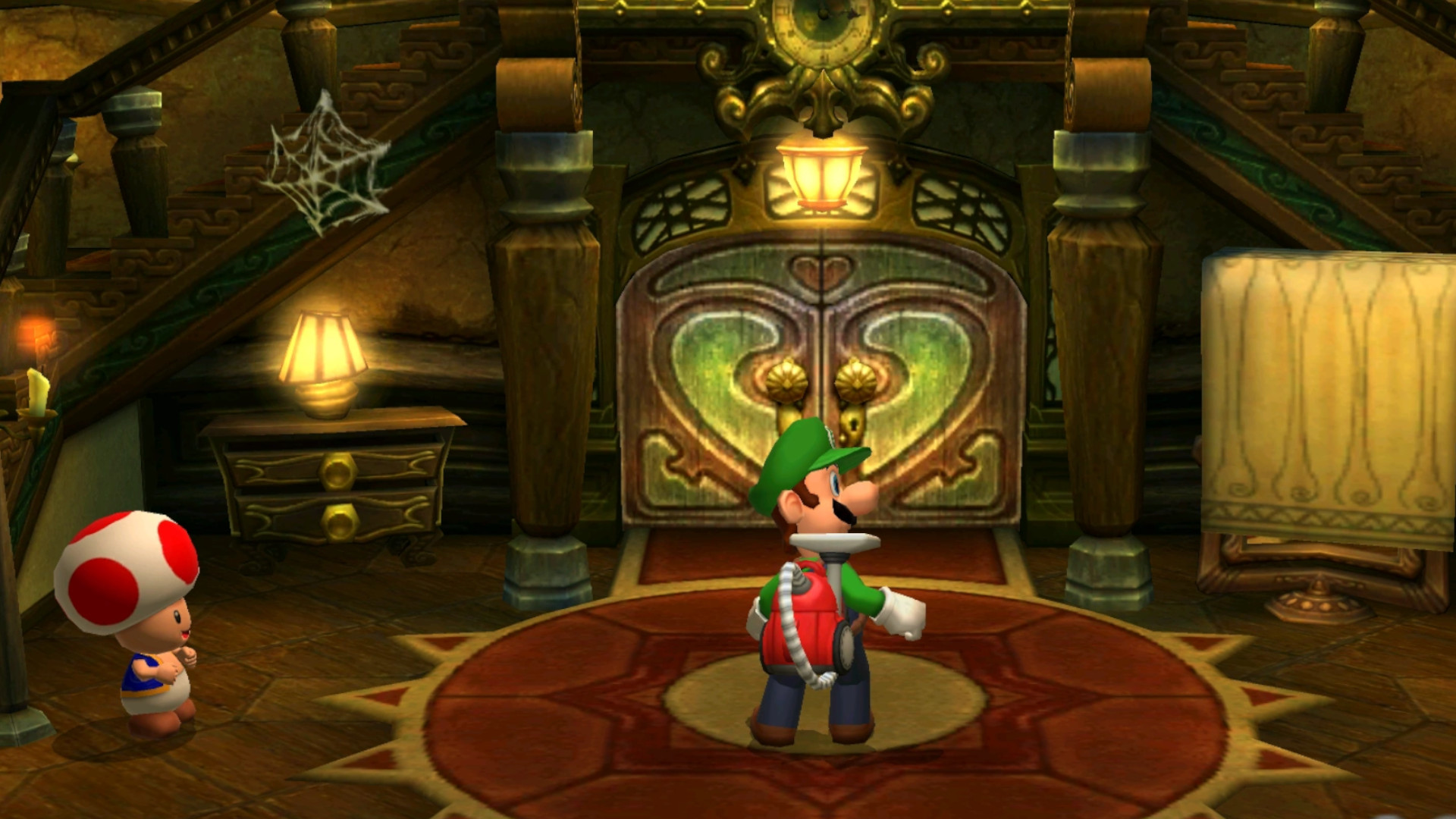 A screenshot of Luigi looking around a room during one of the best GameCube games of all time, Luigi&#039;s Mansion