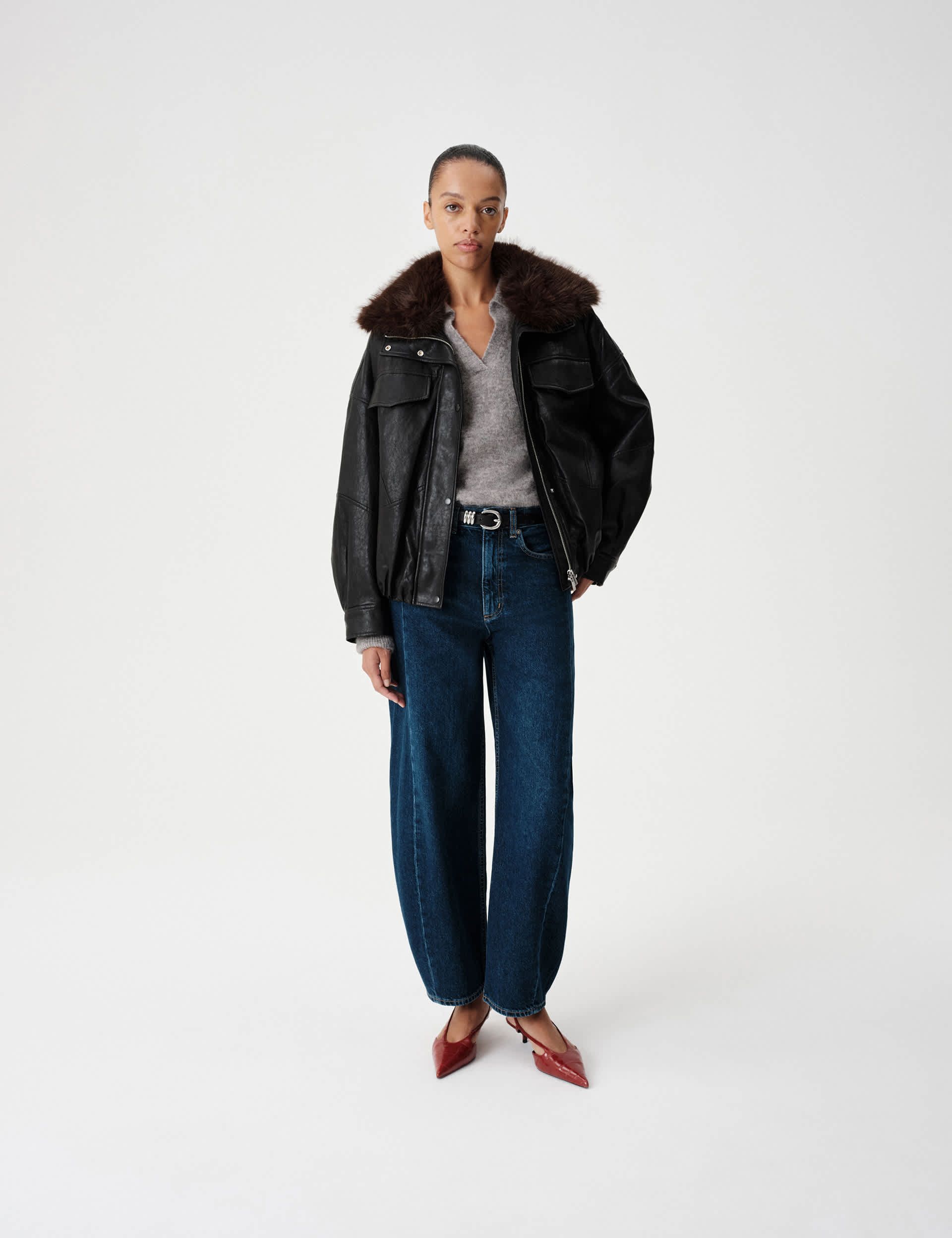 Faux Leather Faux Fur Relaxed Jacket