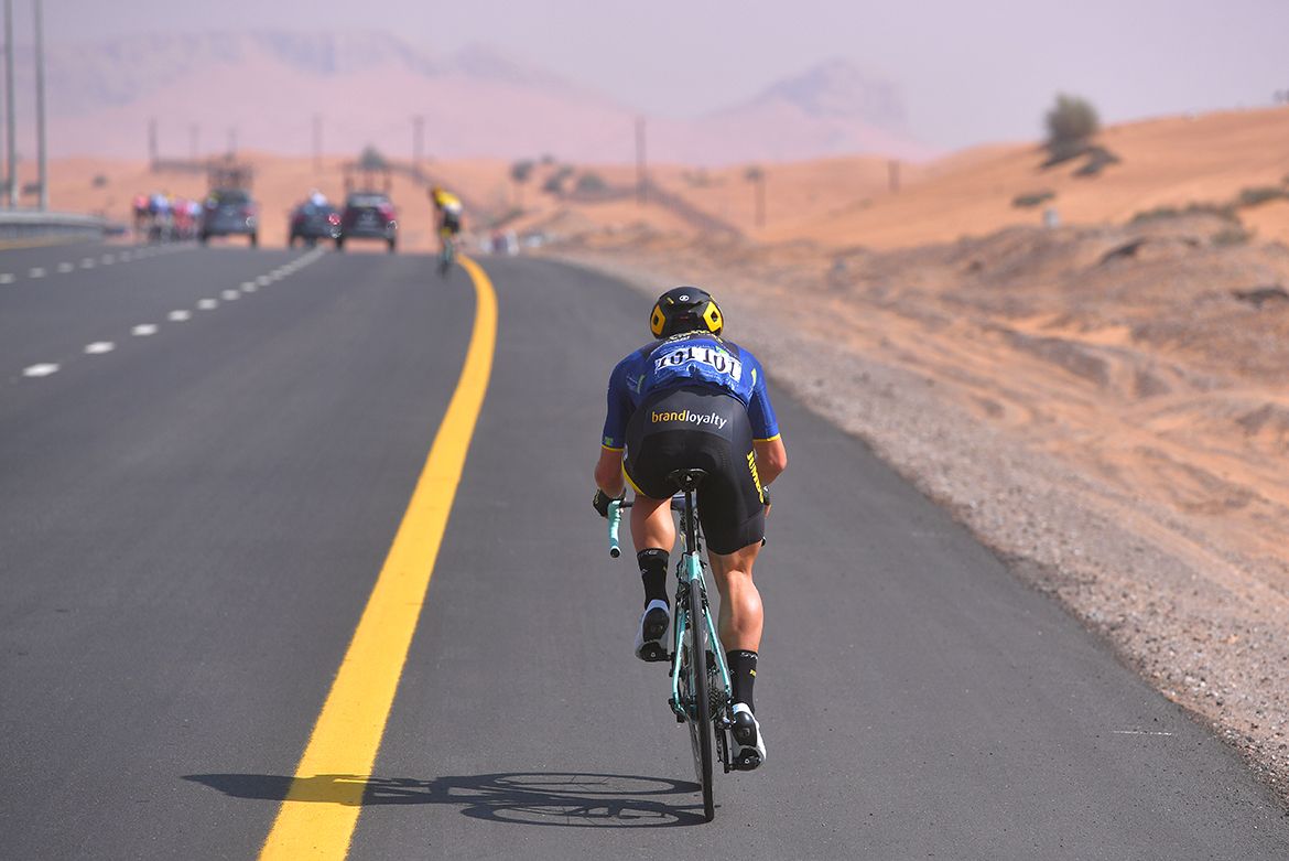 Dylan Groenewegen off the back of the peloton