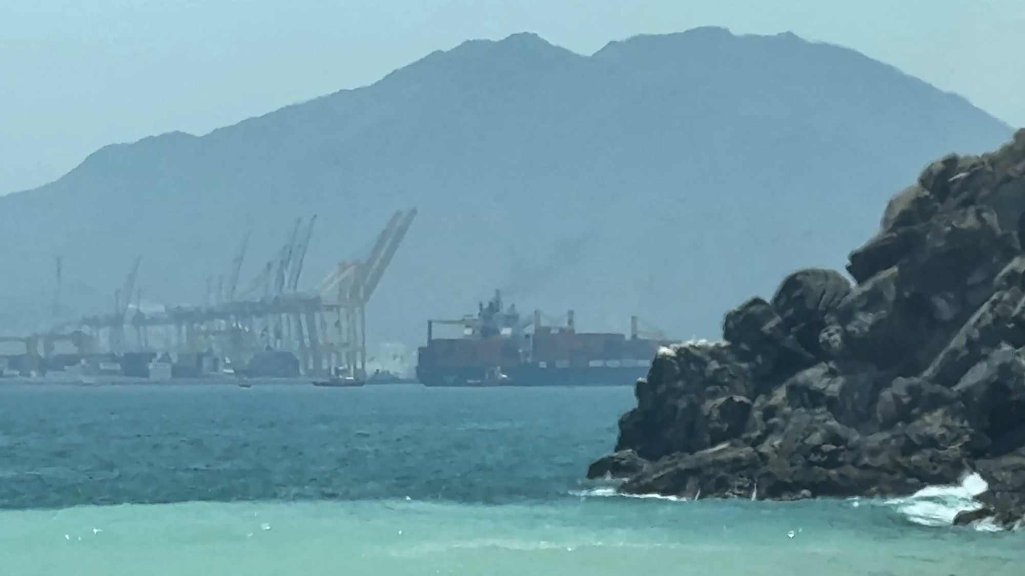 A ship sailing near the Strait of Hormuz off the eastern coast of the United Arab Emirates 