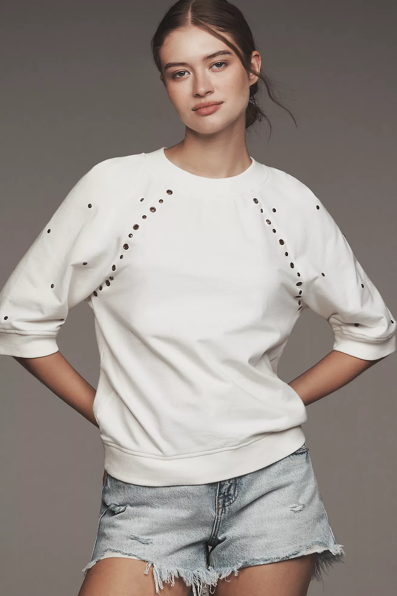 By Anthropologie Short-Sleeve Grommet Sweatshirt