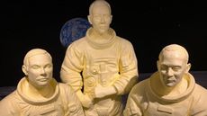 Life-size butter sculptures of the Apollo 11 space crew (Neil Armstrong, Buzz Aldrin and Michael Collins) are featured in the 2019 annual butter display presented by the American Dairy Association Mideast.