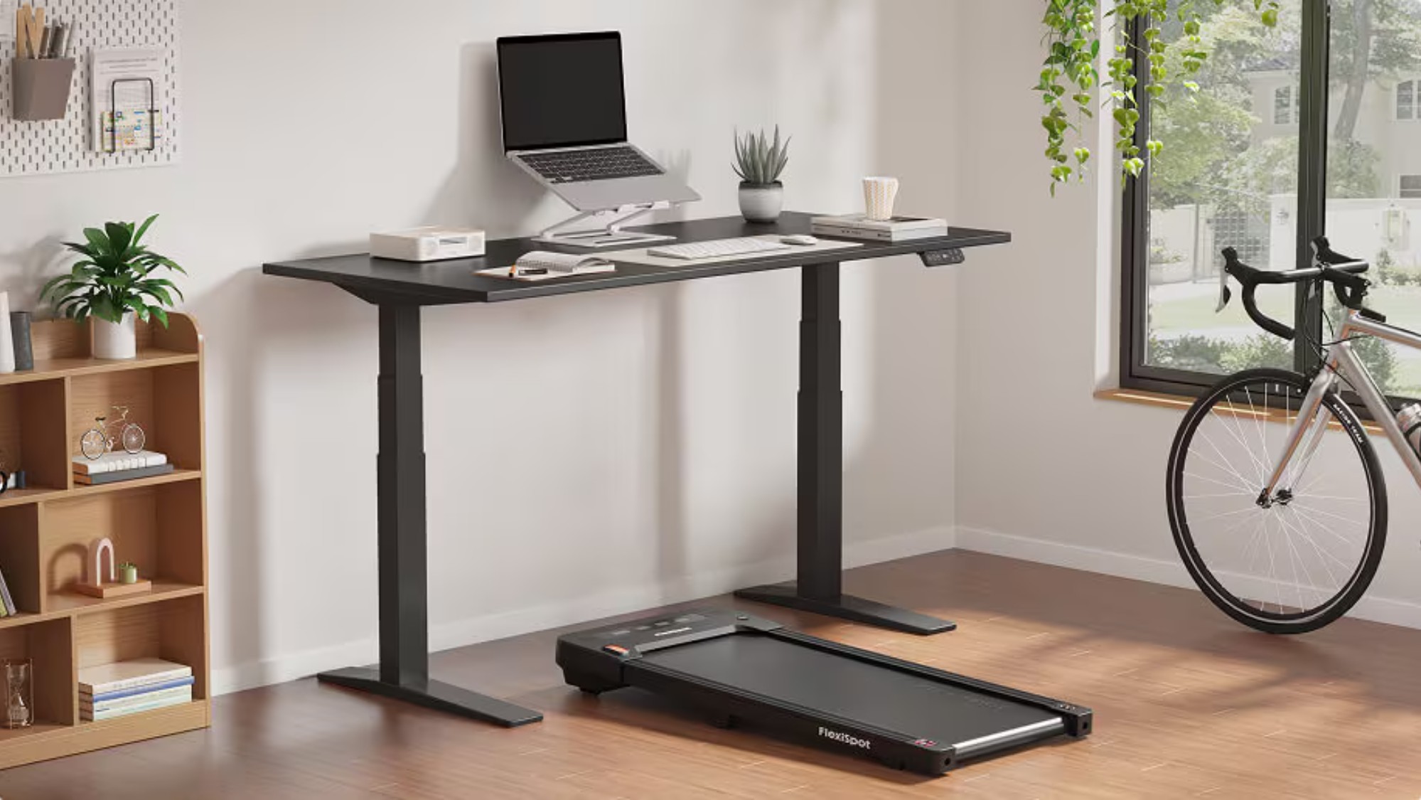Flexispot desk with treadmill underneath
