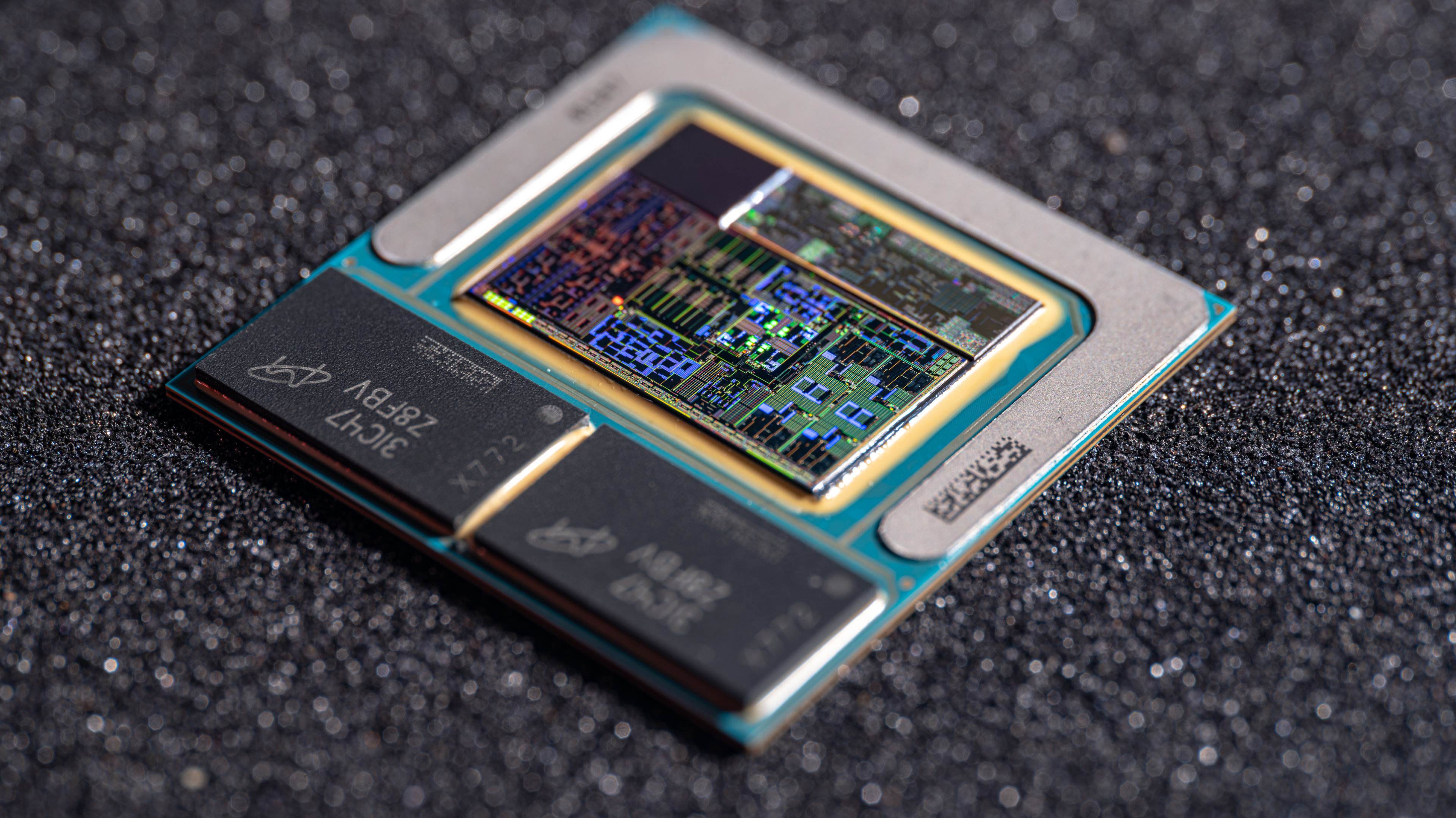 A close-up photograph of the dies in Intel's Lunar Lake mobile processors, as taken by chip die-shot specialist Fritzchens Fritz.