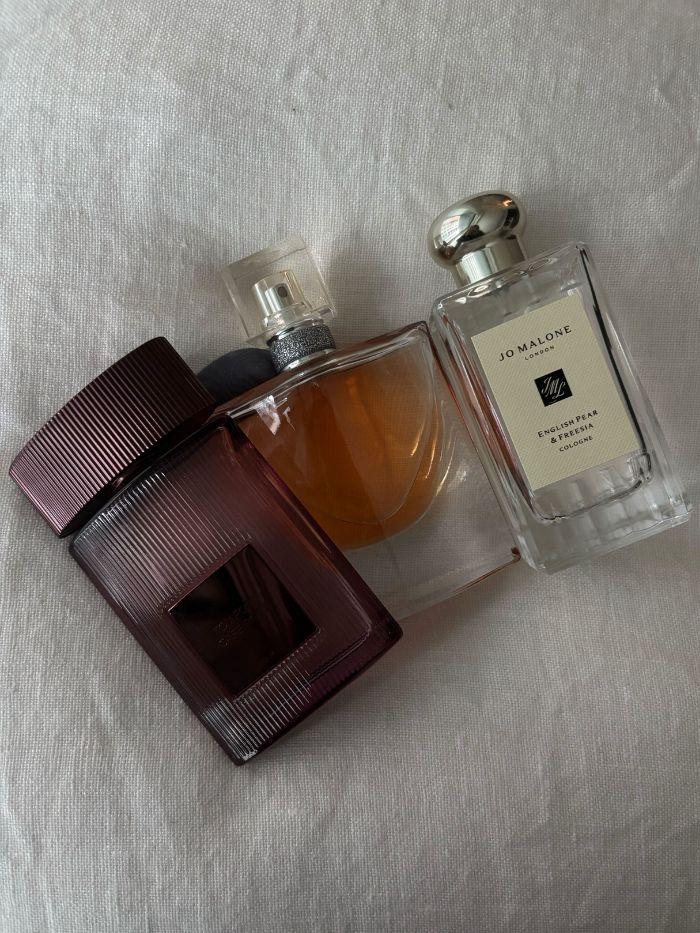 A picture of patchouli perfumes, including Tom Ford, Lancome and Jo Malone London