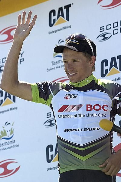 Richard Lang (Budget Forklifts) from New South Wales holds onto the BOC Sprint Points Championship jersey after stage eight.