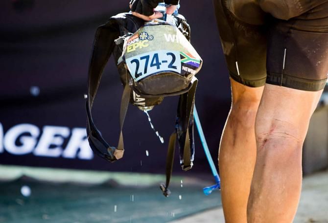 Wim Strydom gets ready to fill up his pack