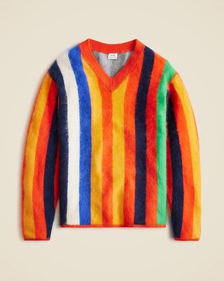 Christopher John Rogers X J.crew Brushed Cashmere V-Neck Sweater in Multistripe