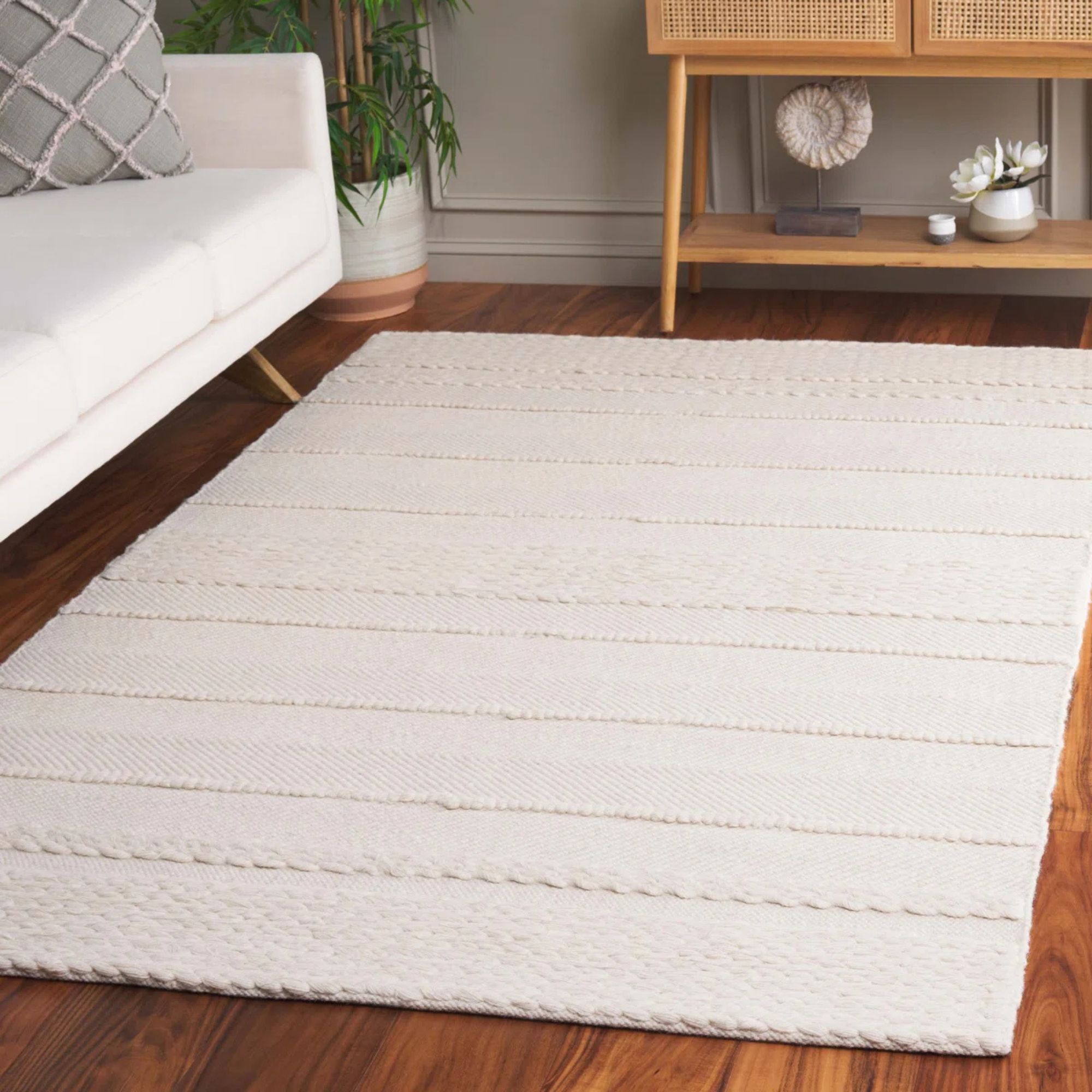 Brookneal Striped Hand-Woven Flatweave Wool/Cotton Natural Area Rug