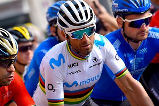 Alejandro Valverde sports his new rainbow jersey at Tre Valli Varesine