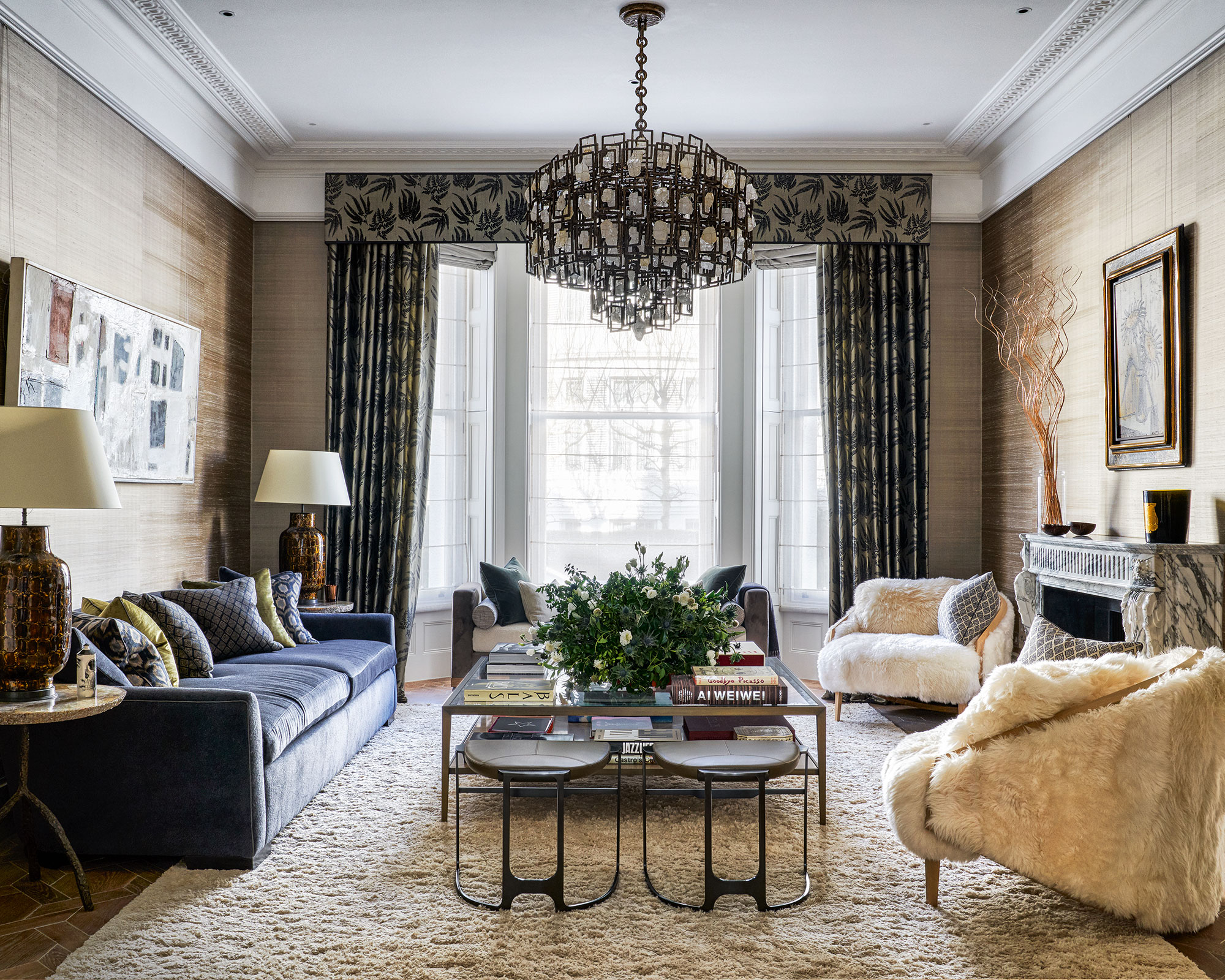 Living room fall decor with brown color scheme