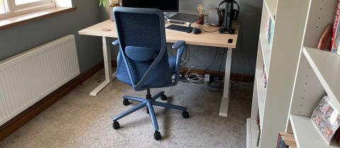 A back view of the Verve chair review, in a home office. 