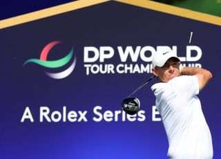 Rory McIlroy hits a tee shot during the DP World Tour Championship
