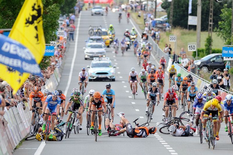 There was a big crash inside the final 100 metres
