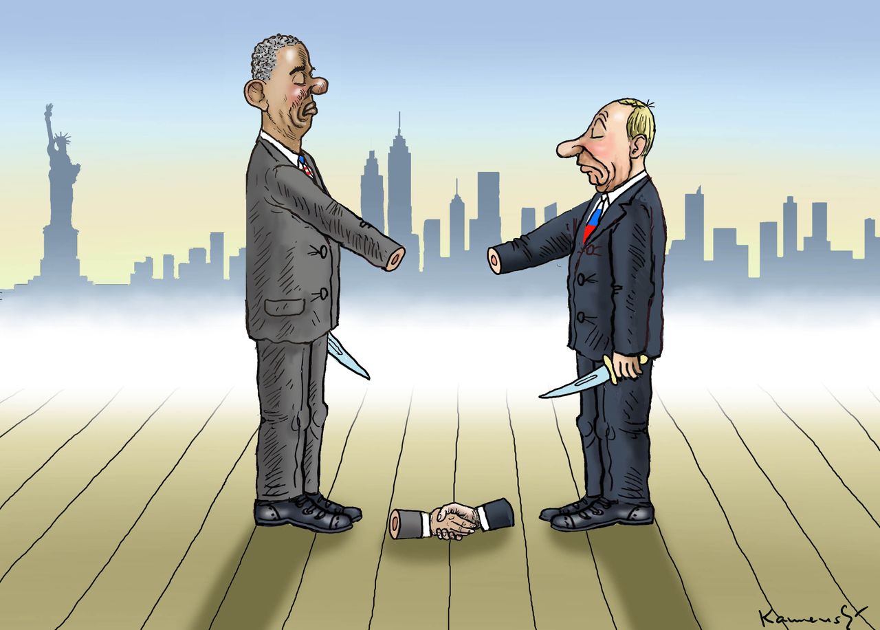 Obama cartoon U.S. Putin meeting