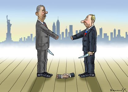 Obama cartoon U.S. Putin meeting