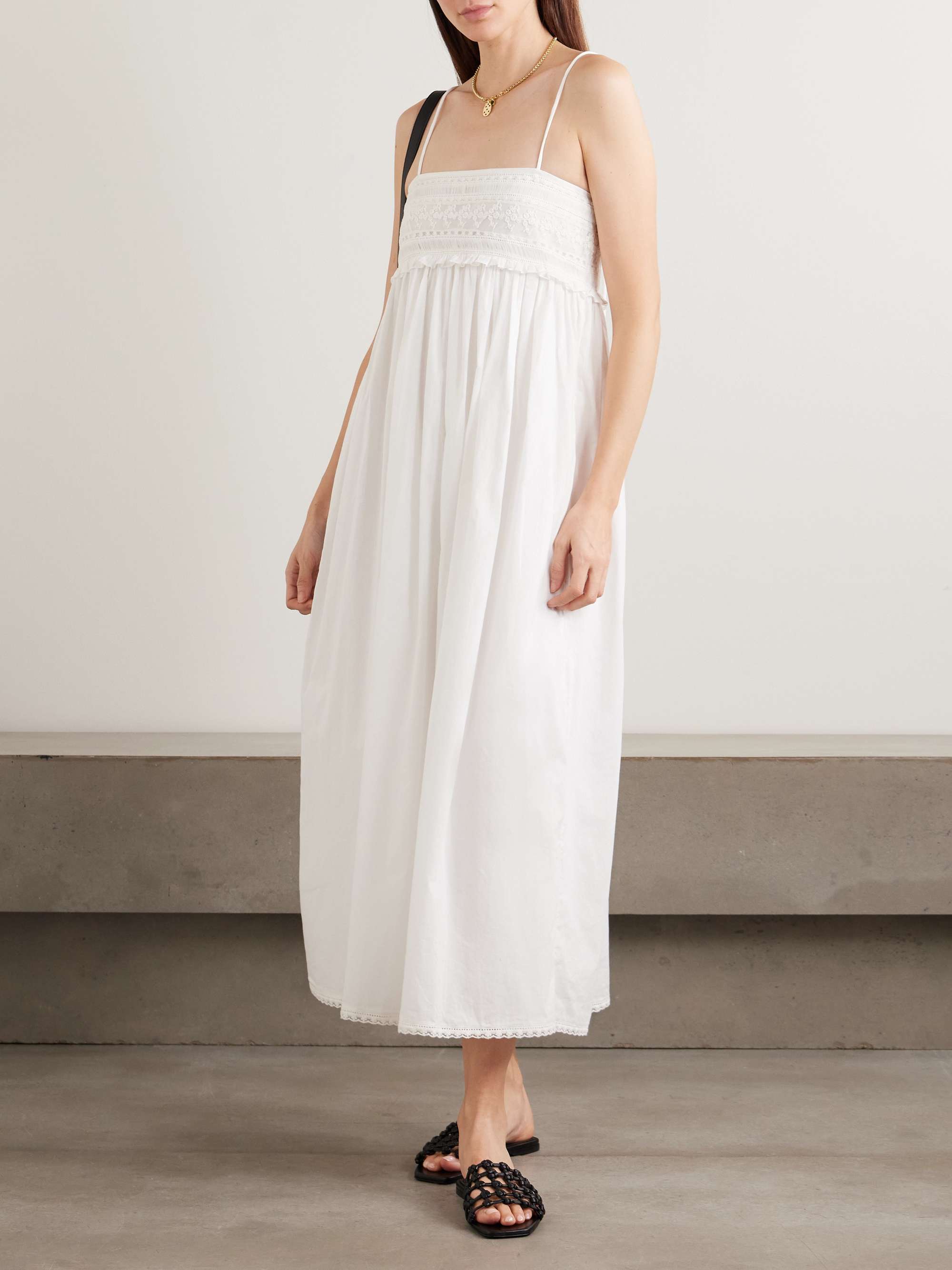 Danielle Lace-Trimmed Cotton Midi Dress