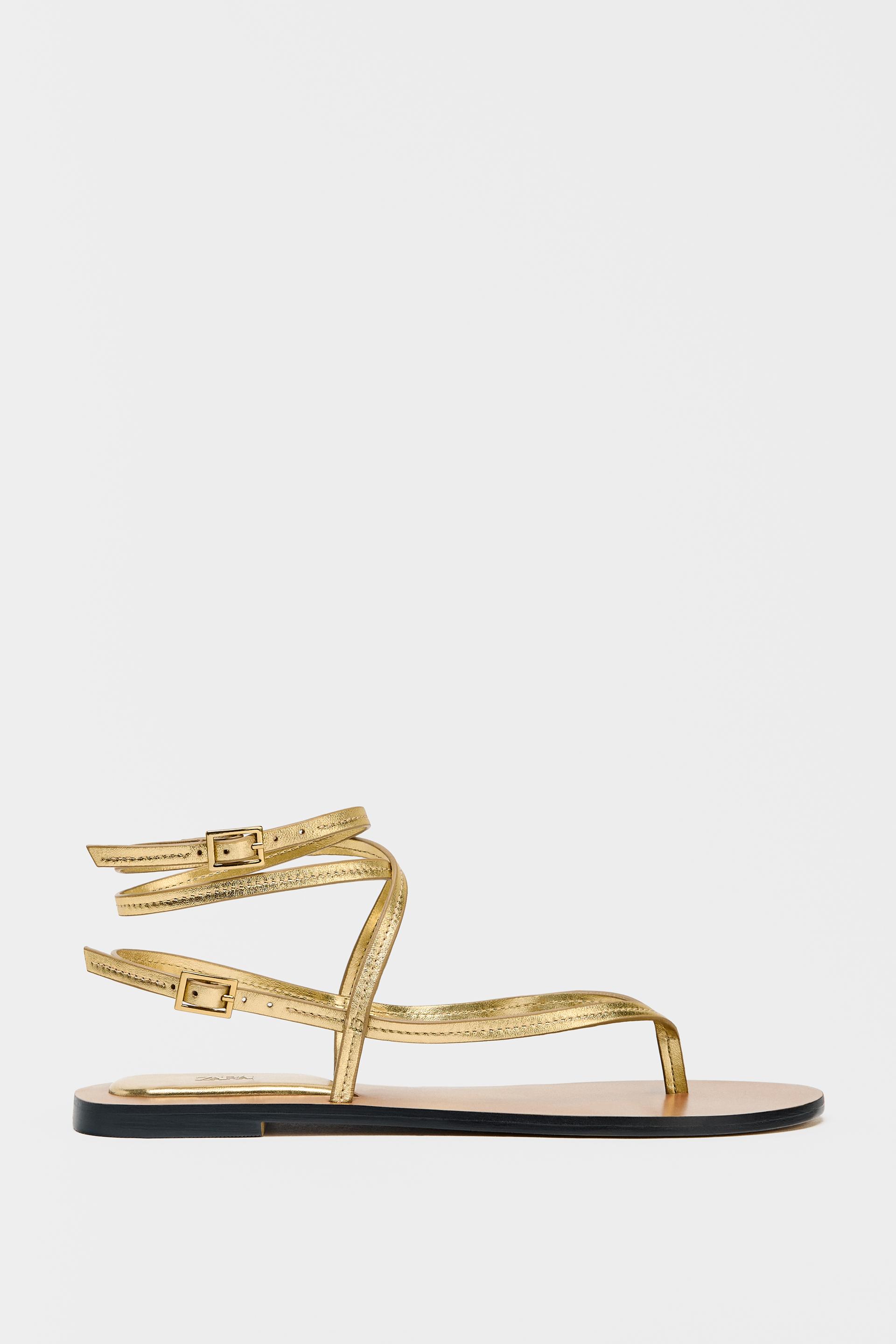 Leather Strappy Sandals With Metallic Effect