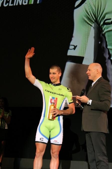 Peter Sagan (Cannondale) is introduced at the team's 2013 presentation in Los Angeles