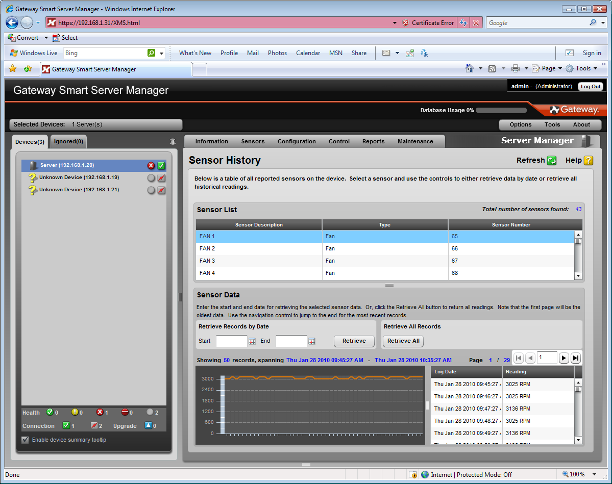 The Smart Server Manager can keep an eye on multiple Gateway servers and provides graphs of sensor readings.