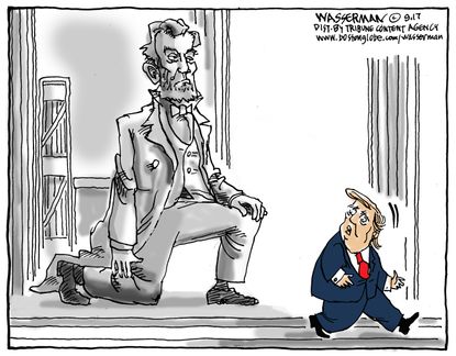 Political cartoon U.S. Trump NFL kneeling Lincoln