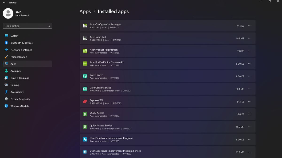 Acer Swift Edge 16 preinstalled software