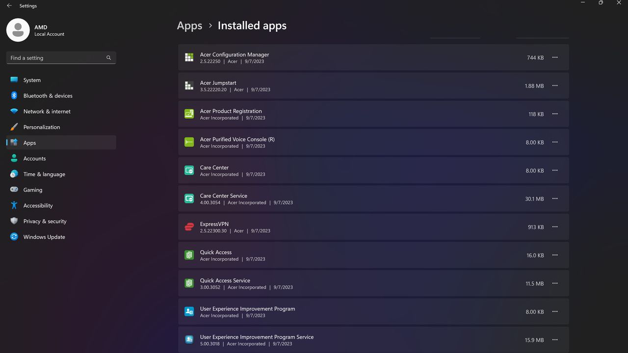 Acer Swift Edge 16 preinstalled software