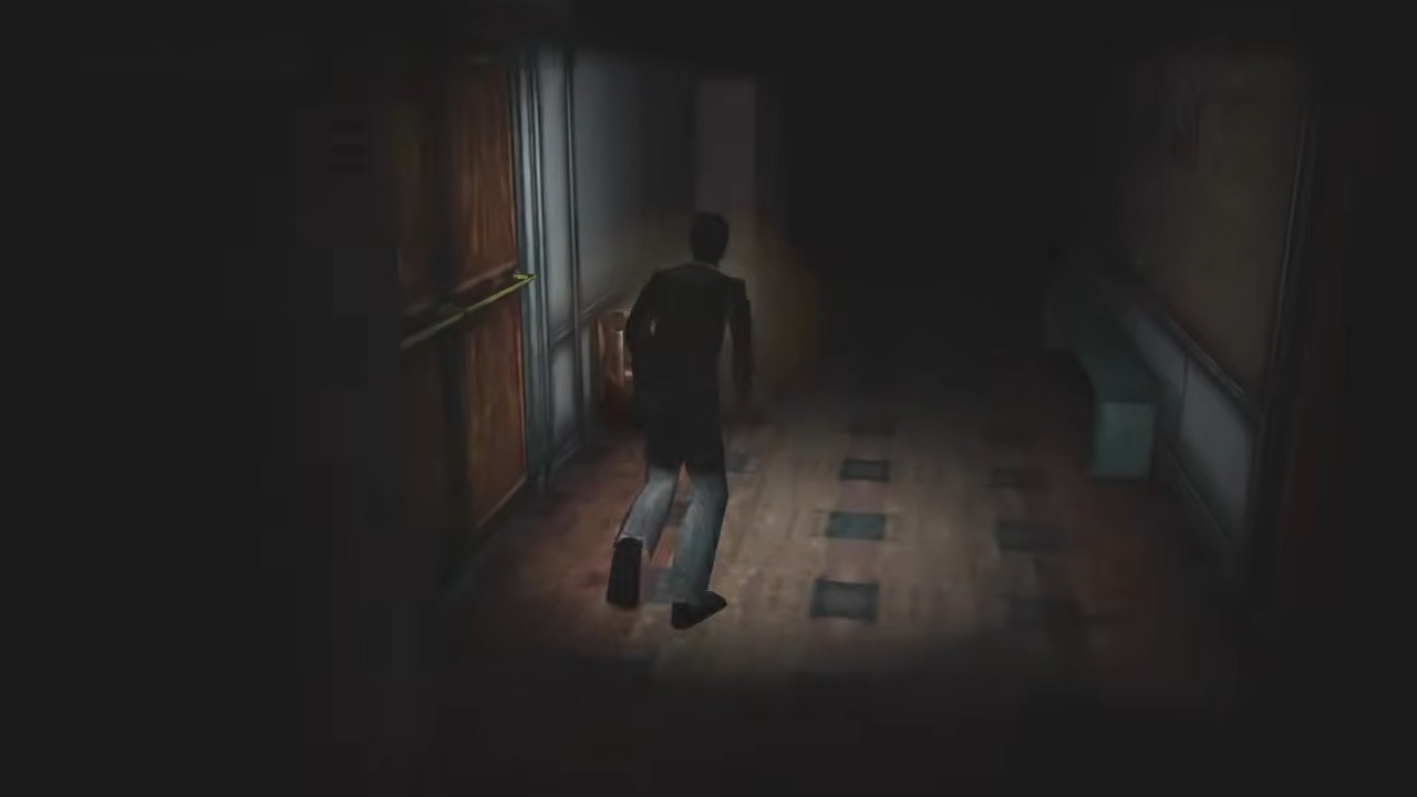 Harry Mason running through a hallway in the first Silent Hill video game