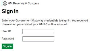 HMRC services login screen