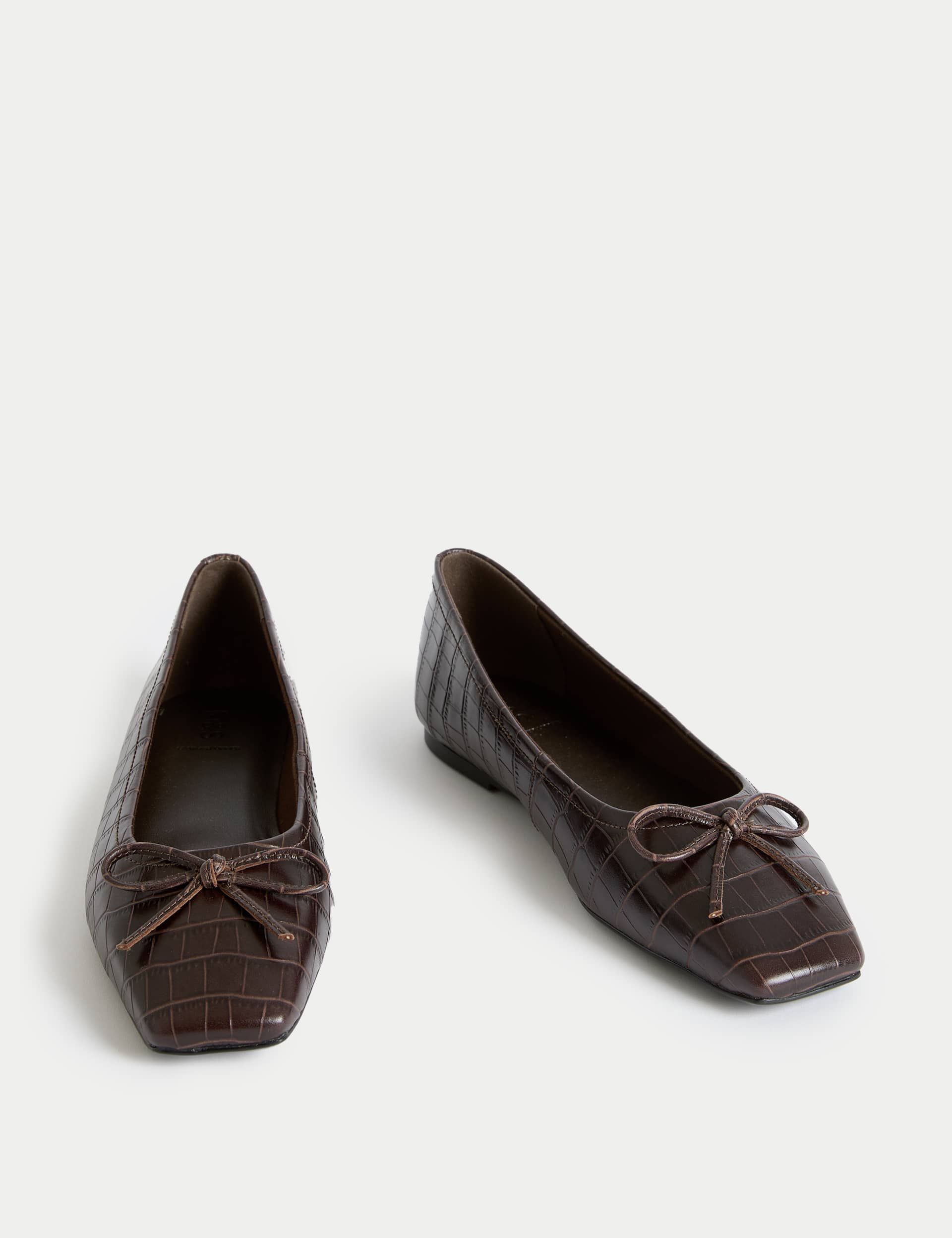 Leather Croc Flat Square Toe Ballet Pumps