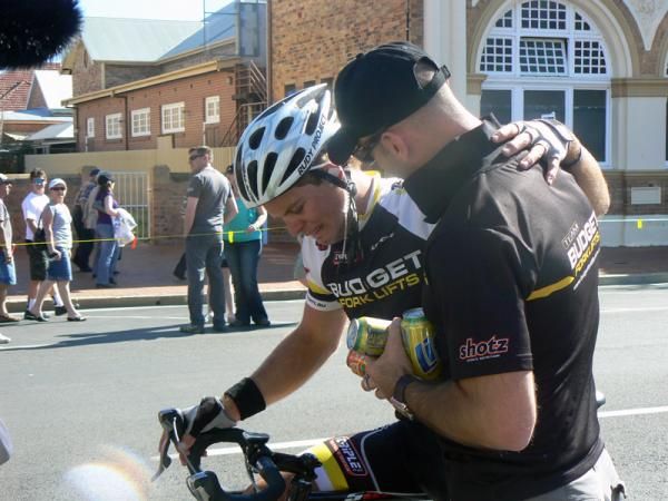 An emotional Malcolm Rudolph (Budget Forklifts) post race