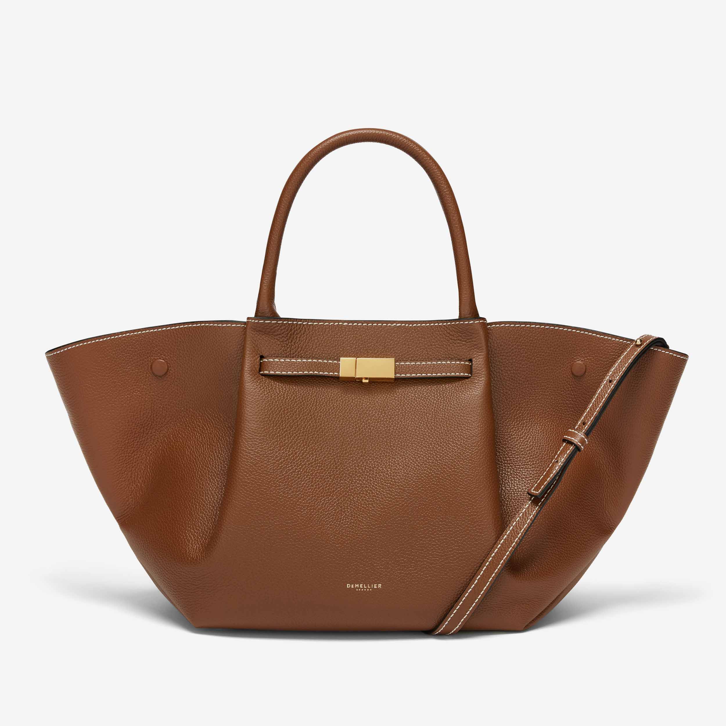 The Midi New York | Tan small grain Ecru sewing | Demellier