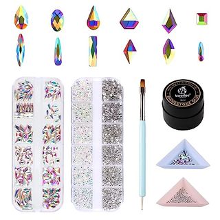 Beetles Gel Polish Nail Charms Rhinestones Glue Set, 120+3456 Pcs Crystal Glass Ab Rhinestone Nail Gems & Nail Gem Glue for Nails Decoration With Nail Rhinestone Nail Brush Holiday Party Nail Design