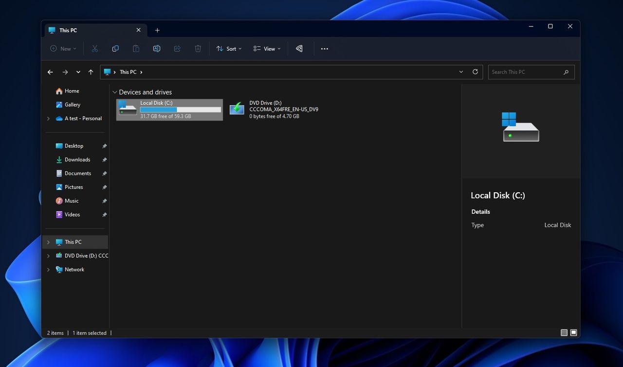 Screenshot of new File Explorer